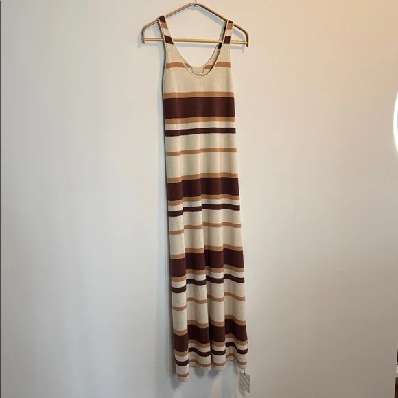 BNWT Wool Blend Knit Striped Maxi Dress in Brown and Cream - Picture 1 of 5